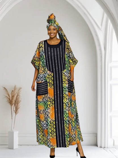 CRZ Kaftan With Silver Rhinestone Embellishment With Front Pocket 136