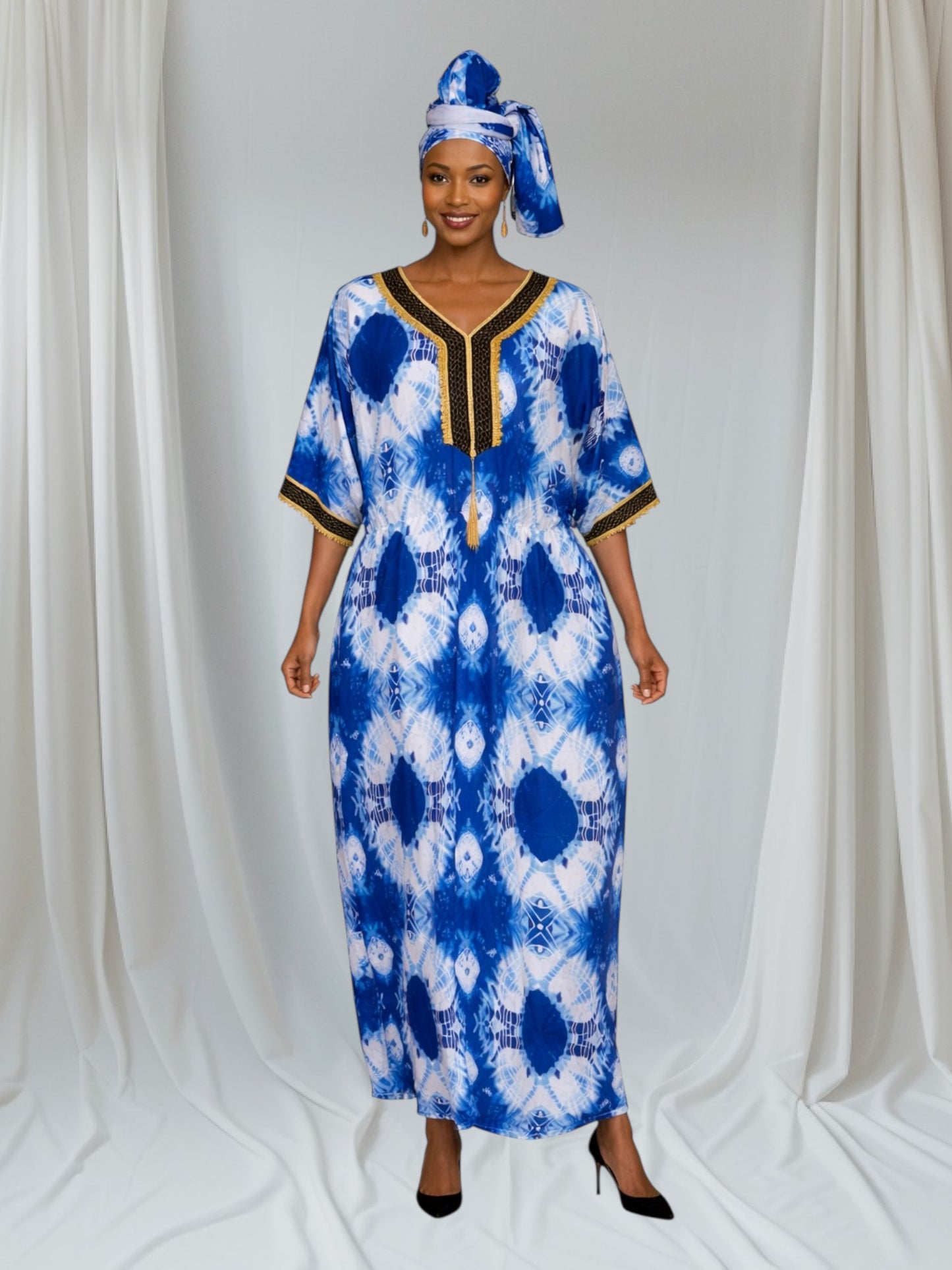 CRZ Abaya Adire Print With Embroidery and Waistline Elastic 25277