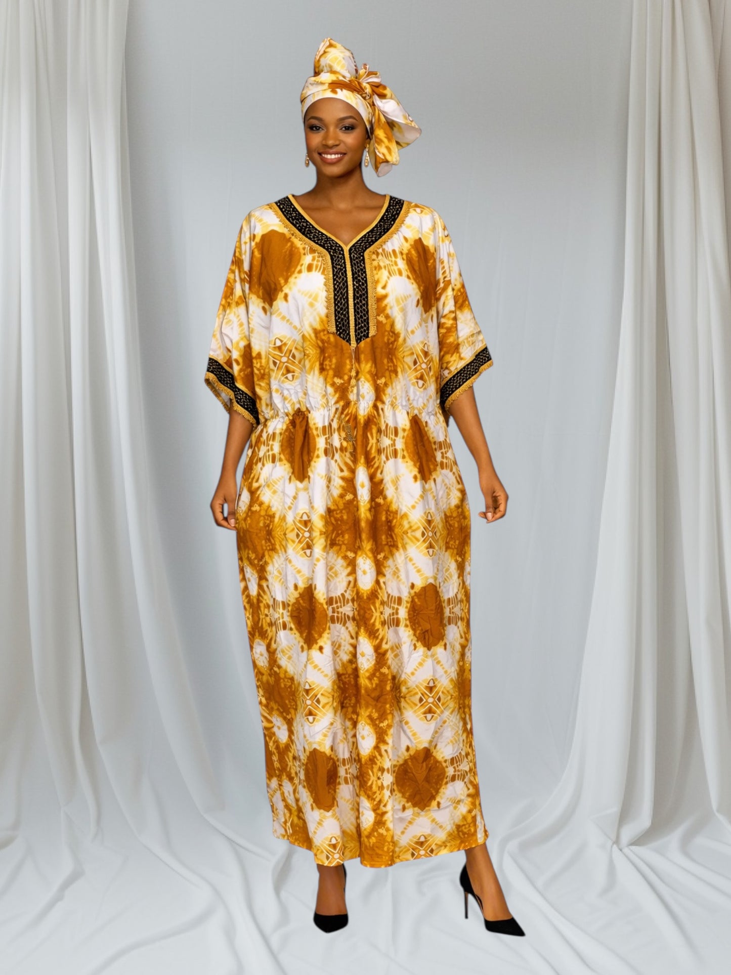 CRZ Abaya Adire Print With Embroidery and Waistline Elastic 25277