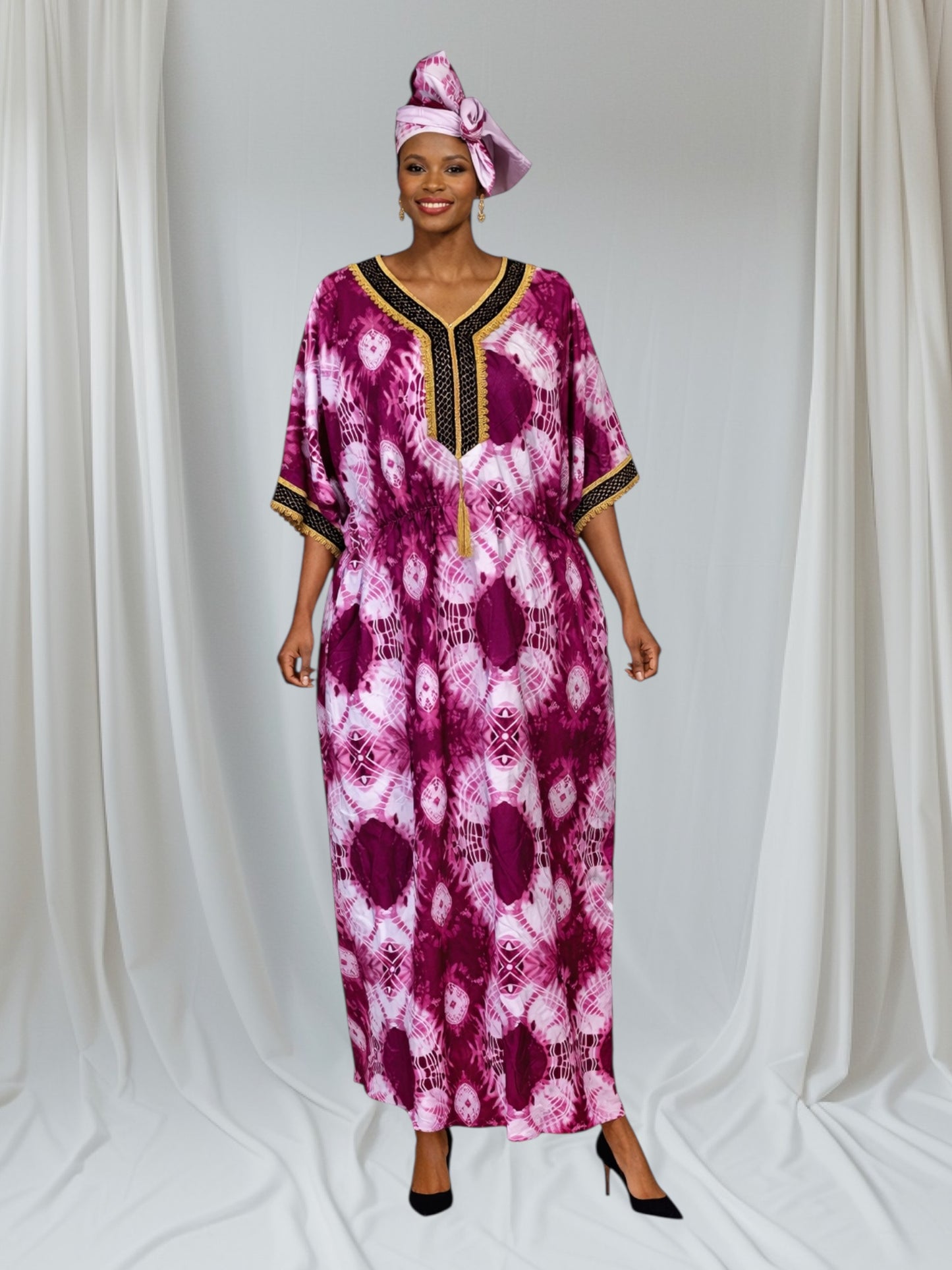 CRZ Abaya Adire Print With Embroidery and Waistline Elastic 25277