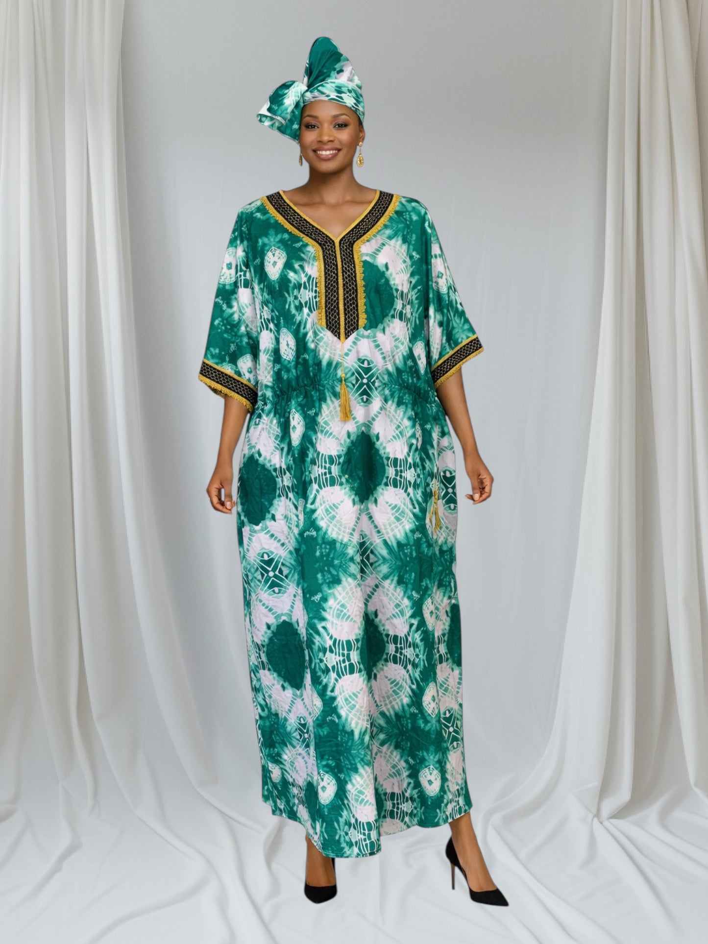 CRZ Abaya Adire Print With Embroidery and Waistline Elastic 25277