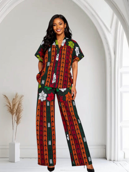 CRZ Elegant African Print Top With Side Draw String and Palazzo Pant Trousers
