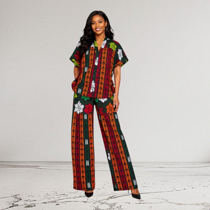 CRZ Elegant African Print Top With Side Draw String and Palazzo Pant Trousers