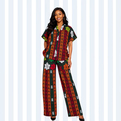 CRZ Elegant African Print Top With Side Draw String and Palazzo Pant Trousers