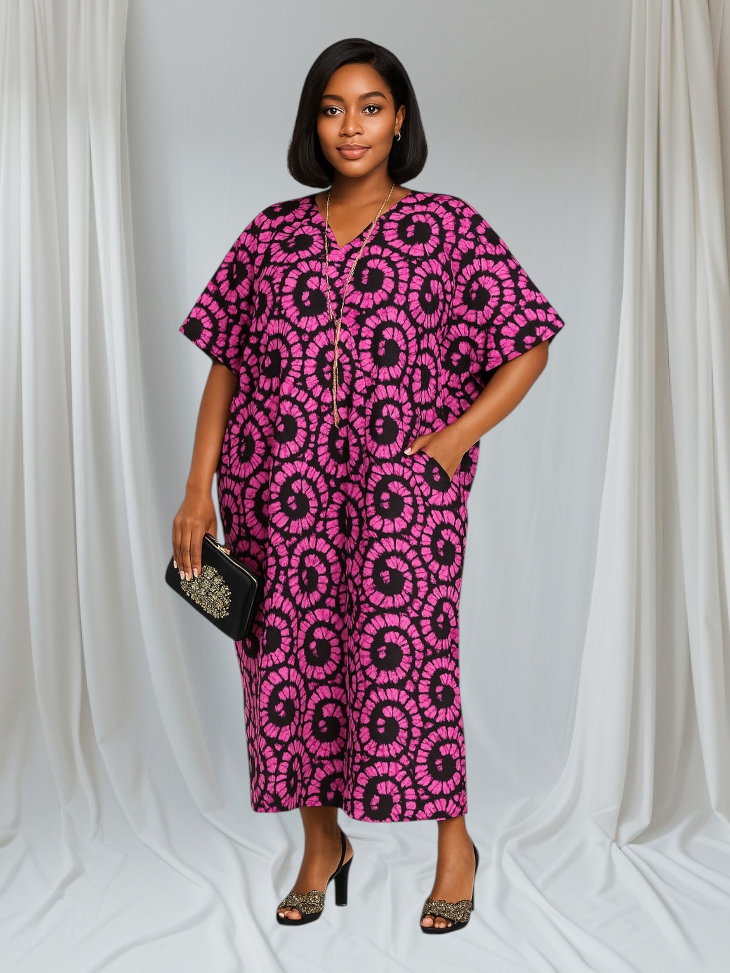 CRZ Elegant Multicolor Ankara Below the Knee One Size Dress