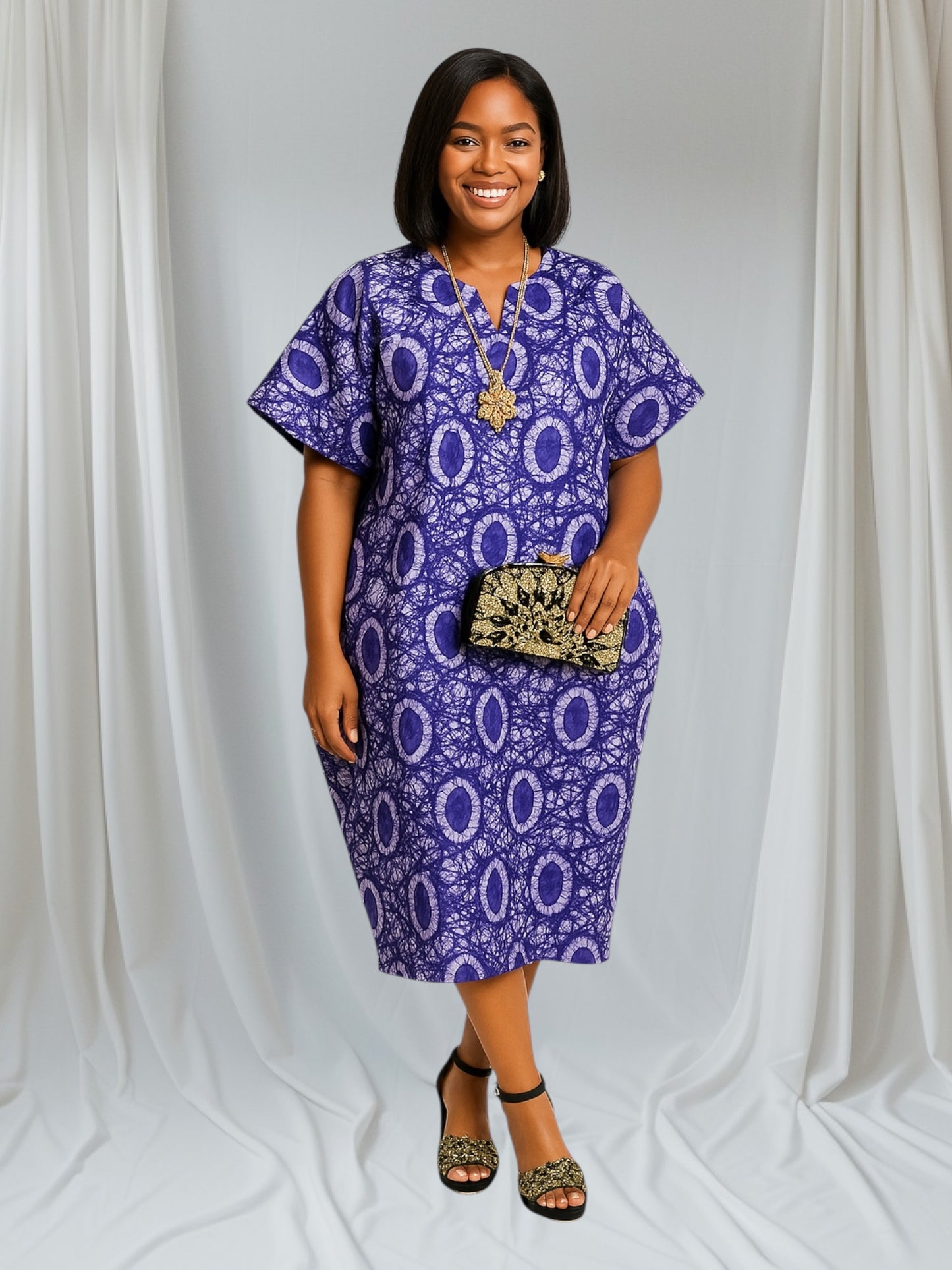CRZ Elegant Multicolor Ankara Below the Knee One Size Dress