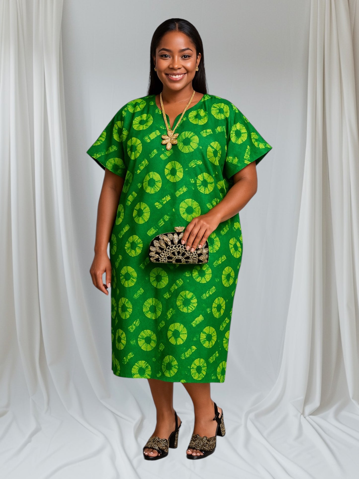 CRZ Elegant Multicolor Ankara Below the Knee One Size Dress