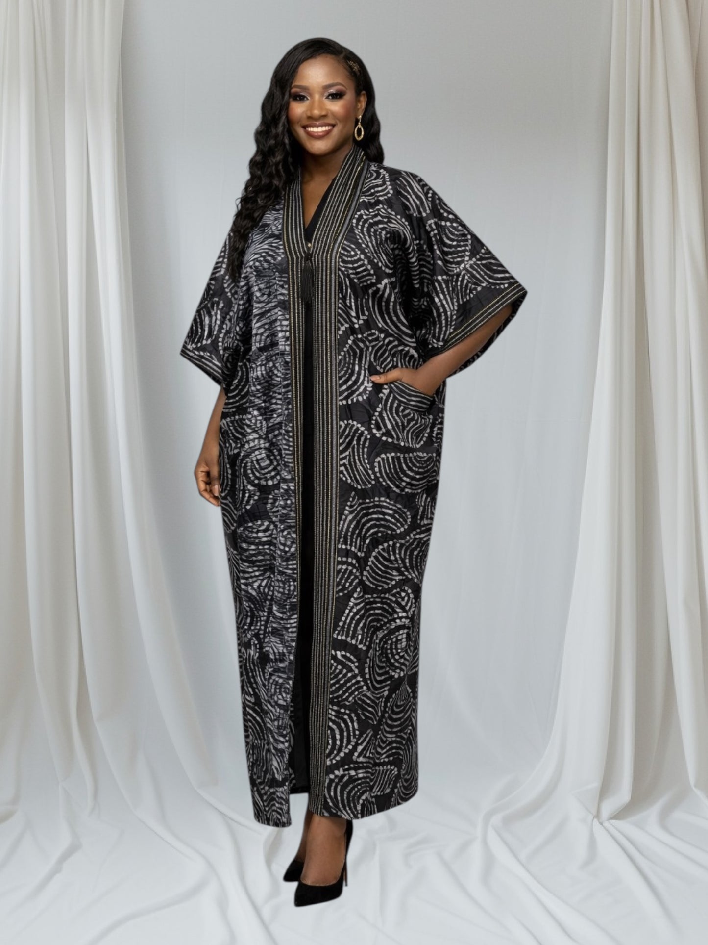 CRZ Elegant Adire Print Kaftan Maxi Dress