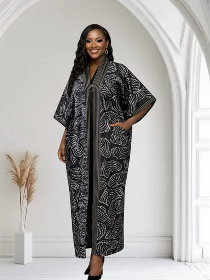CRZ Elegant Adire Print Kaftan Maxi Dress