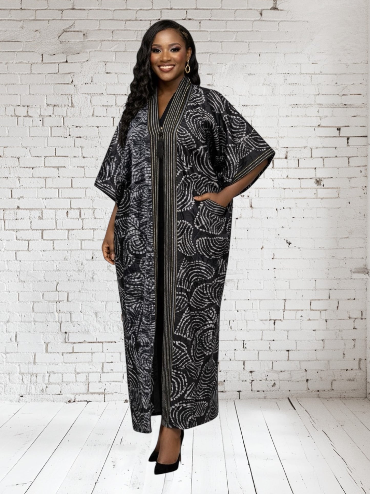 CRZ Elegant Adire Print Kaftan Maxi Dress