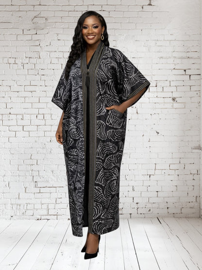 CRZ Elegant Adire Print Kaftan Maxi Dress