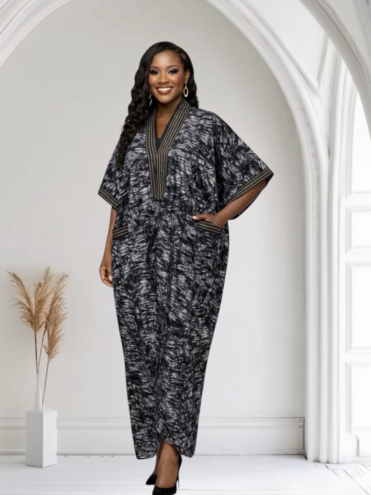CRZ Elegant Adire Print Kaftan Maxi Dress