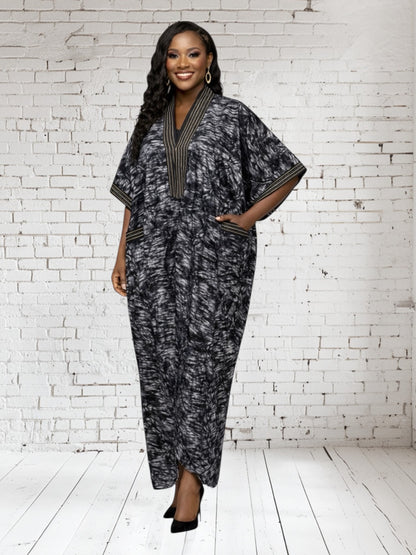 CRZ Elegant Adire Print Kaftan Maxi Dress