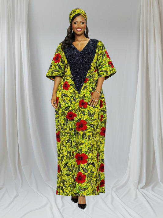 CRZ Ankara Maxi Dress Embellished With Sequence