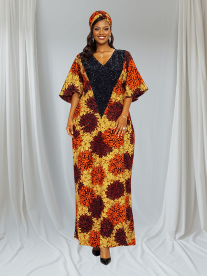 CRZ Ankara Maxi Dress Embellished With Sequence