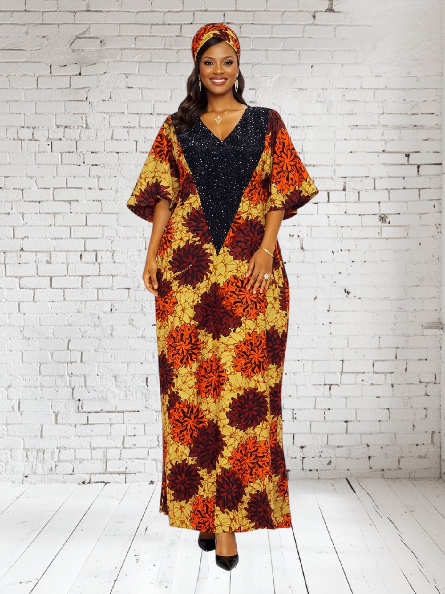 CRZ Ankara Maxi Dress Embellished With Sequence