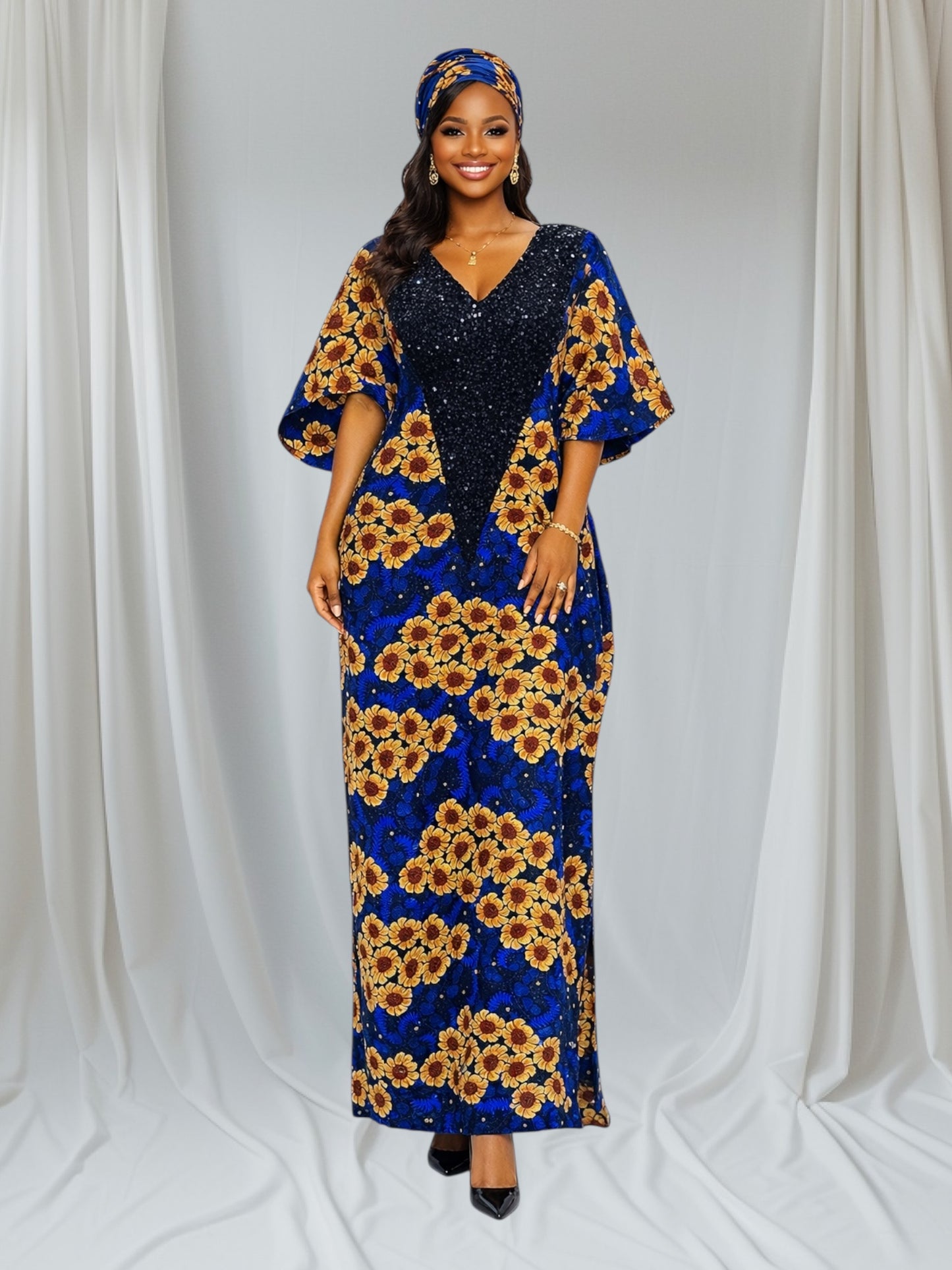 CRZ Ankara Maxi Dress Embellished With Sequence