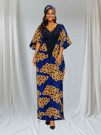 CRZ Ankara Maxi Dress Embellished With Sequence