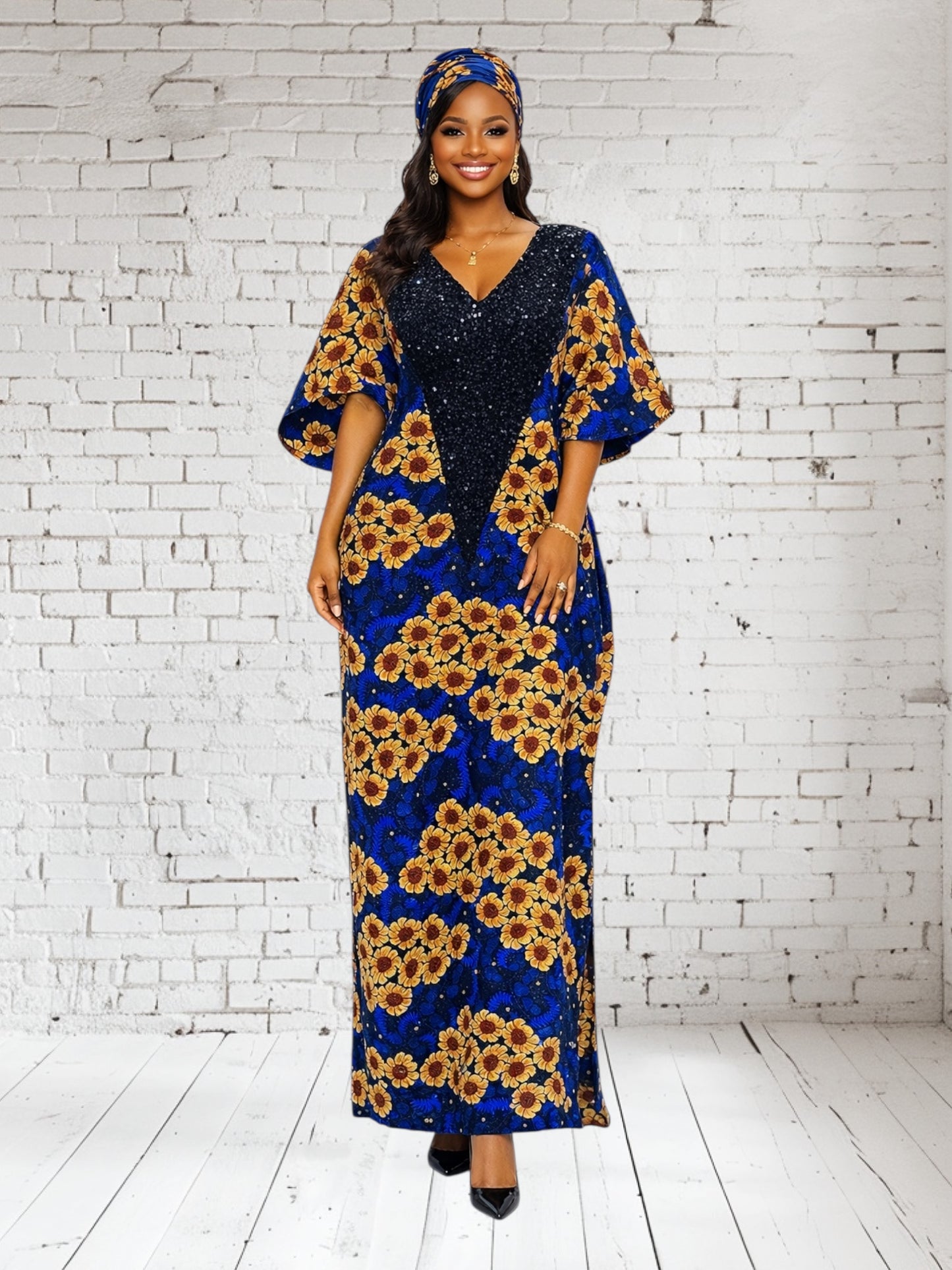 CRZ Ankara Maxi Dress Embellished With Sequence