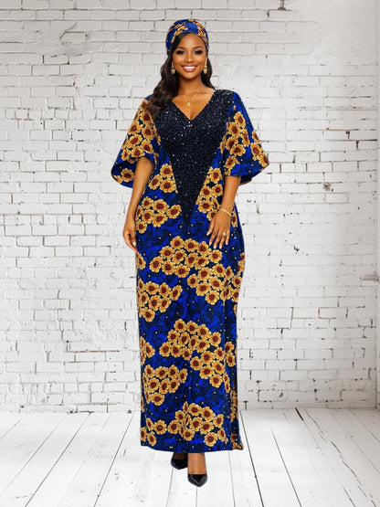 CRZ Ankara Maxi Dress Embellished With Sequence