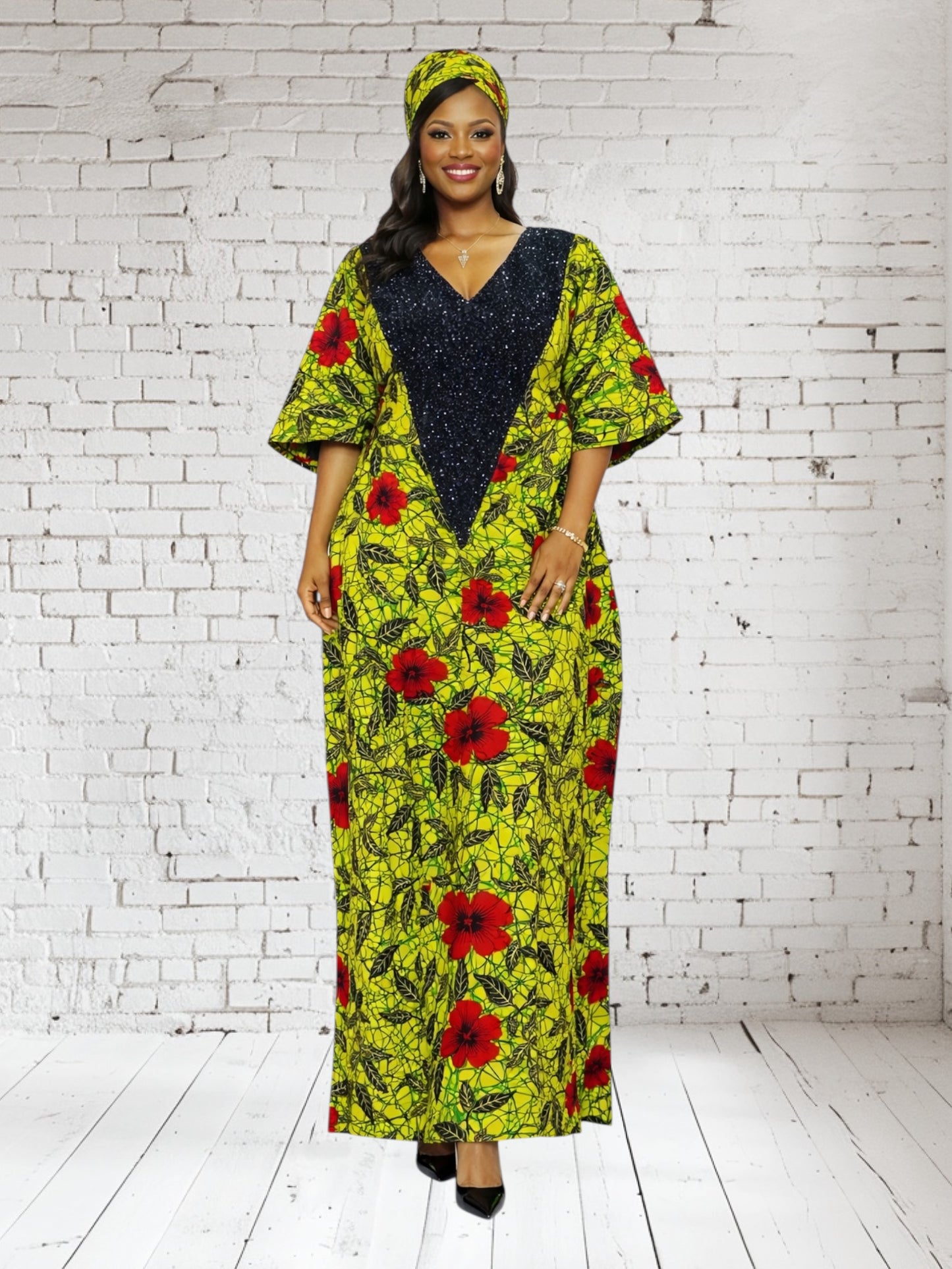 CRZ Ankara Maxi Dress Embellished With Sequence