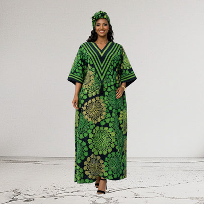 CRZ Elegant Ankara Dress Embellished With Aso Oke