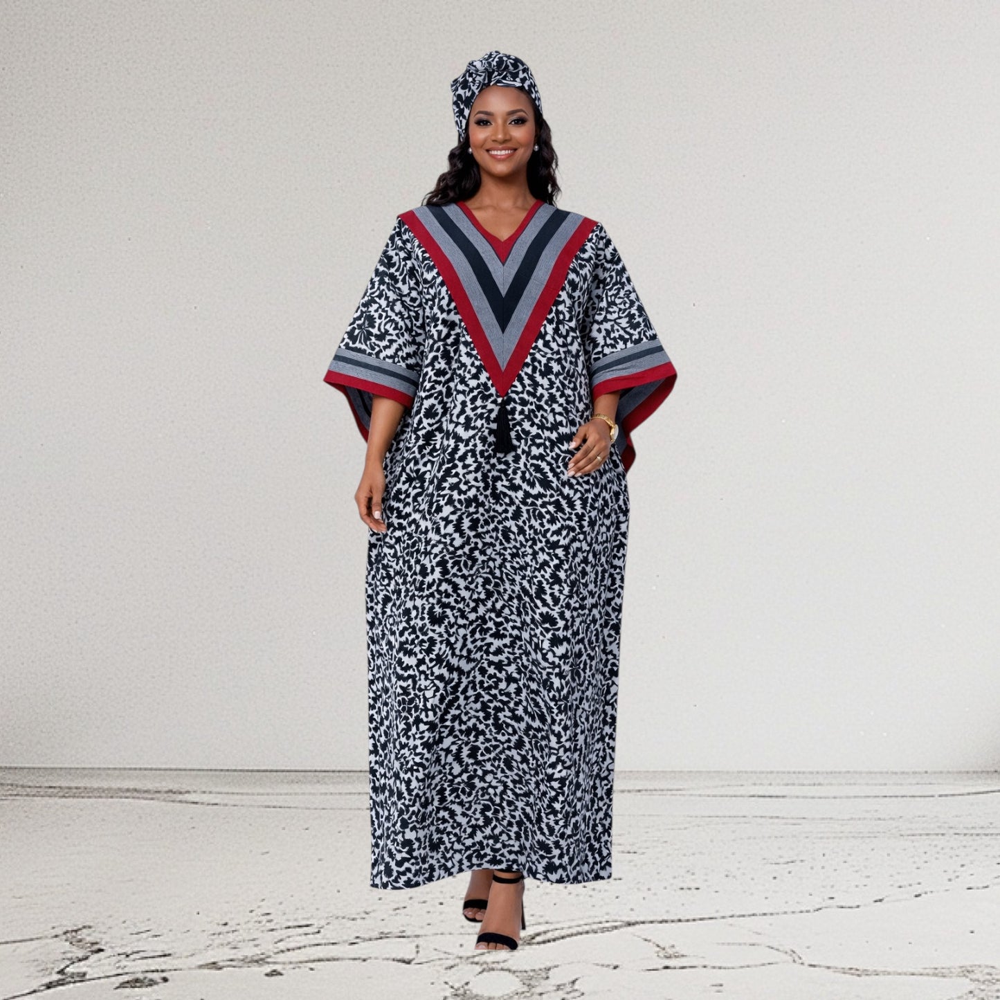 CRZ Elegant Ankara Dress Embellished With Aso Oke