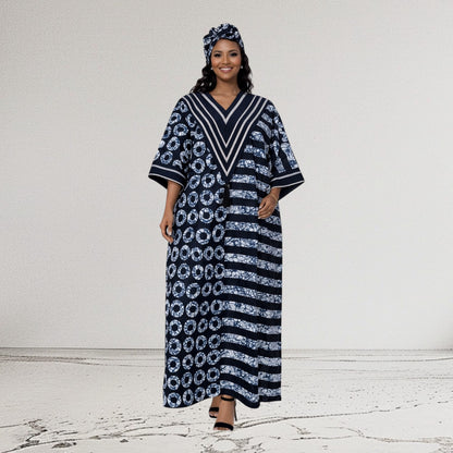 CRZ Elegant Ankara Dress Embellished With Aso Oke
