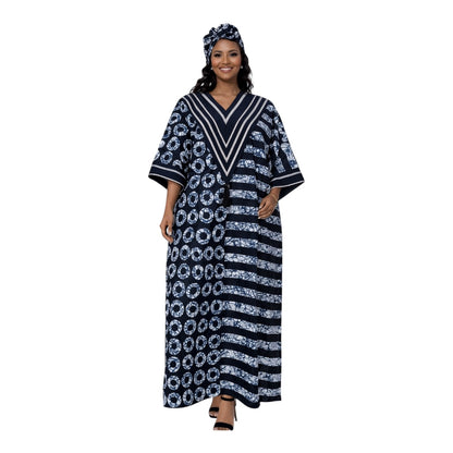 CRZ Elegant Ankara Dress Embellished With Aso Oke