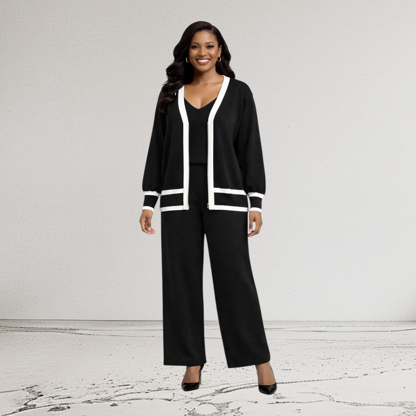CRZ Classic Contrast Three Piece Knit Wear CZ5060