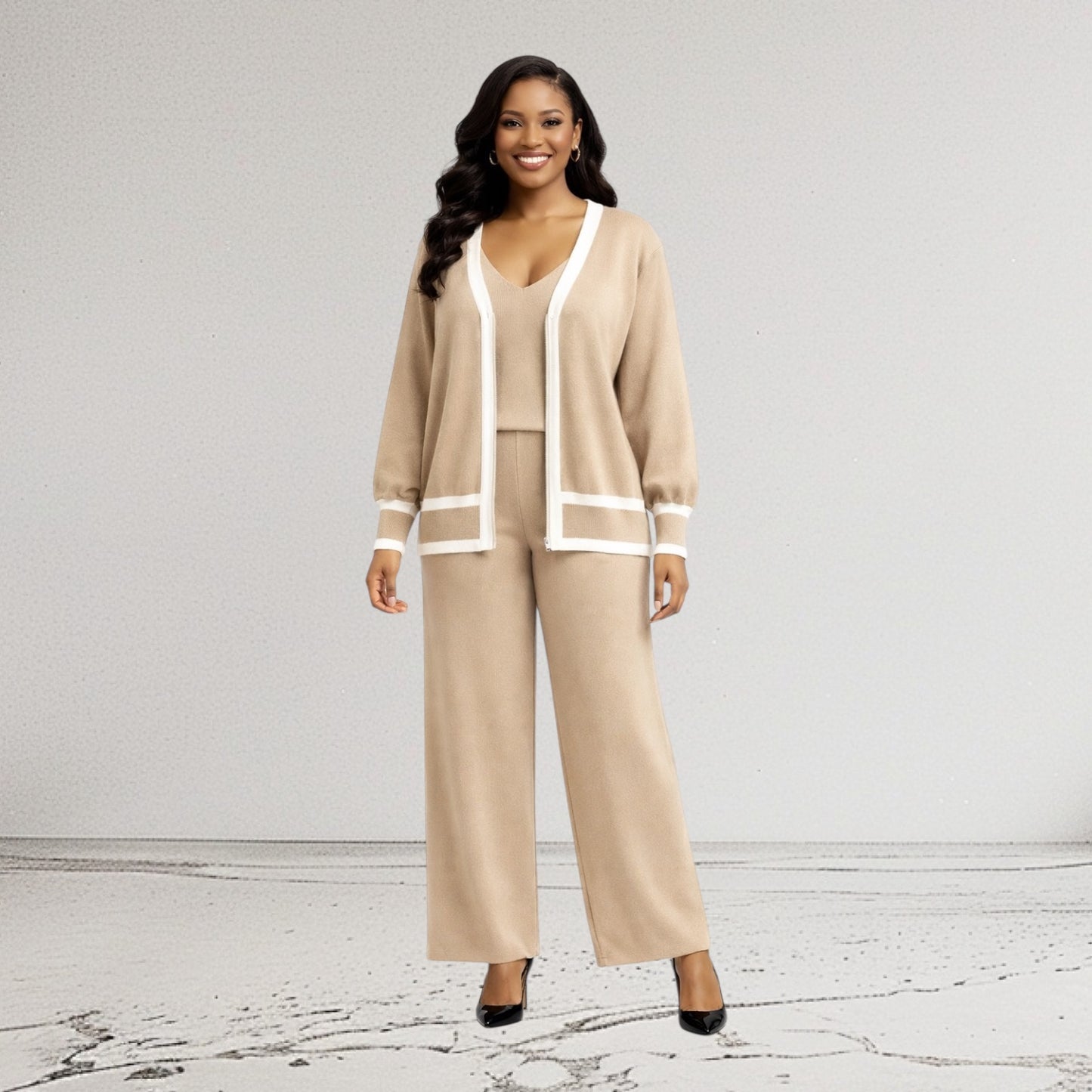 CRZ Classic Contrast Three Piece Knit Wear CZ5060