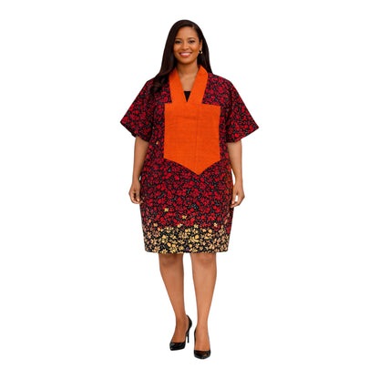 CRZ Ankara Bloom African Short Dress Embellished With Aso Oke