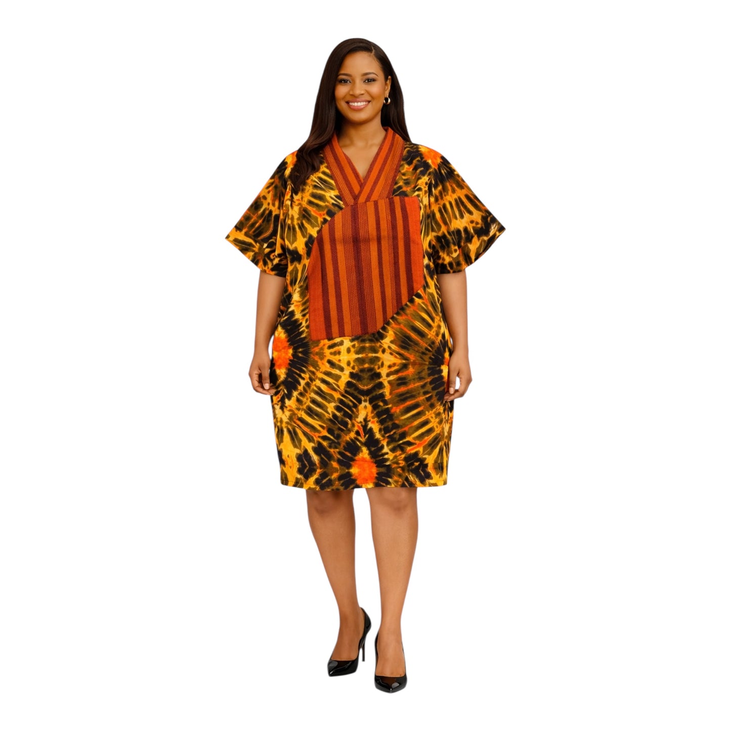 CRZ Ankara Bloom African Short Dress Embellished With Aso Oke