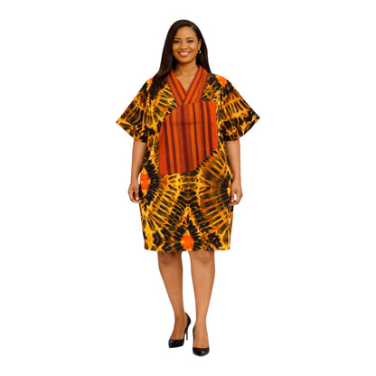 CRZ Ankara Bloom African Short Dress Embellished With Aso Oke