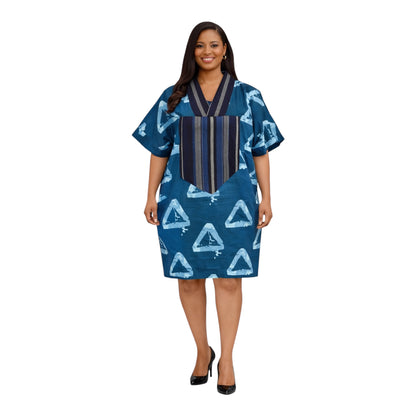 CRZ Ankara Bloom African Short Dress Embellished With Aso Oke