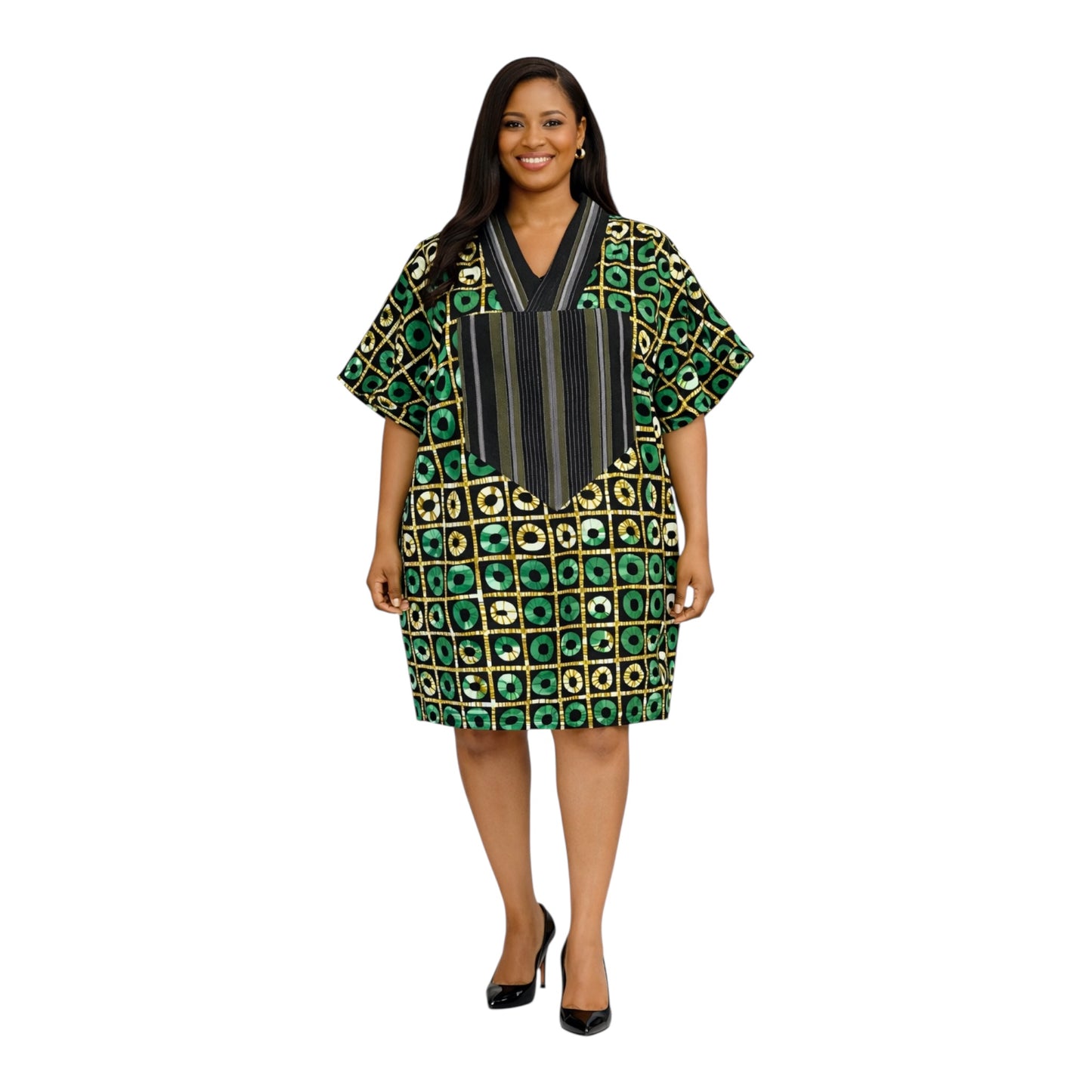 CRZ Ankara Bloom African Short Dress Embellished With Aso Oke
