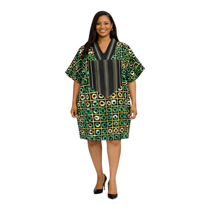 CRZ Ankara Bloom African Short Dress Embellished With Aso Oke