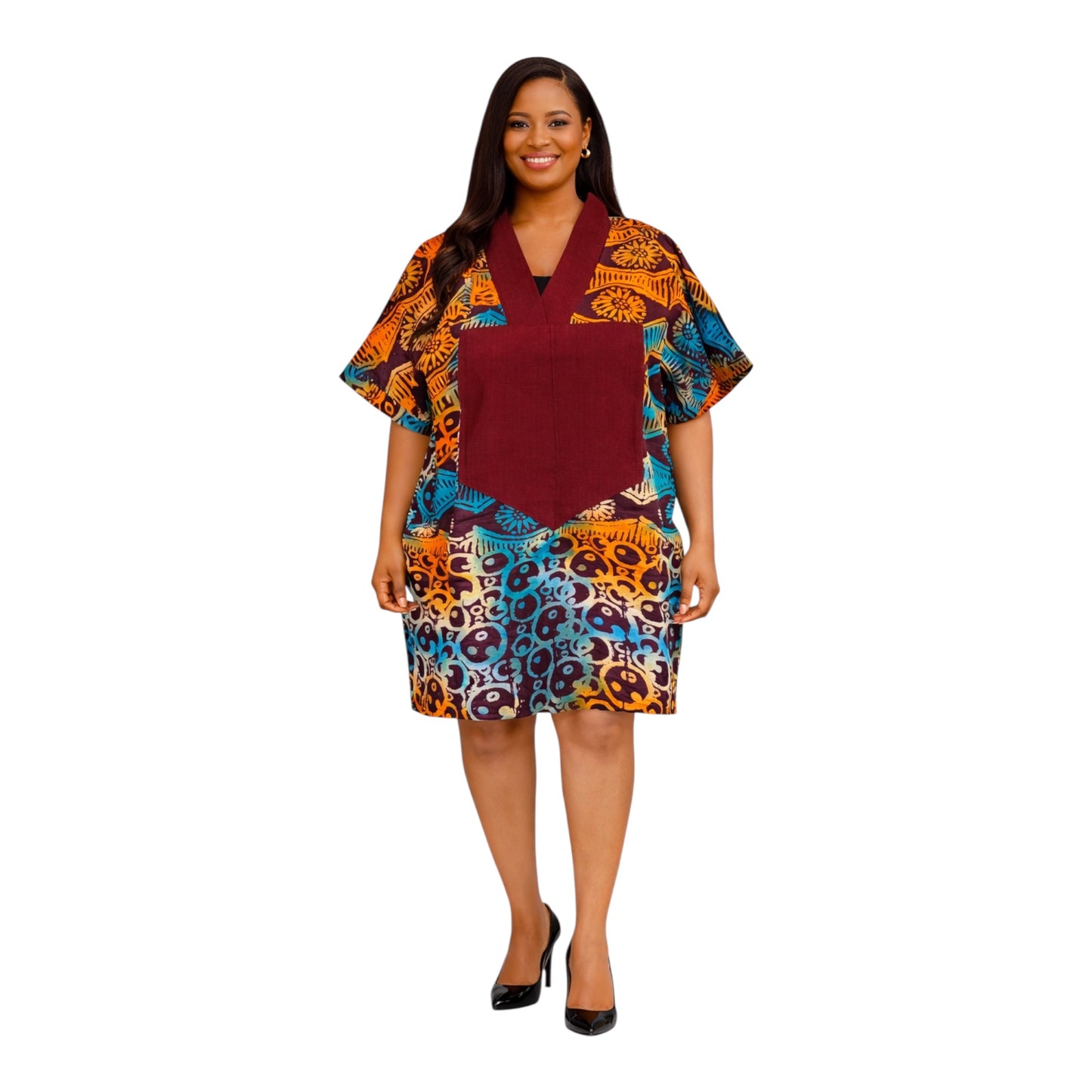 CRZ Ankara Bloom African Short Dress Embellished With Aso Oke