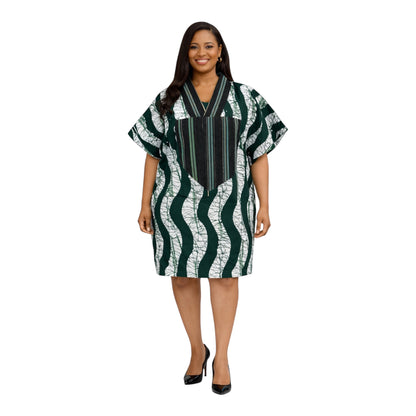 CRZ Ankara Bloom African Short Dress Embellished With Aso Oke