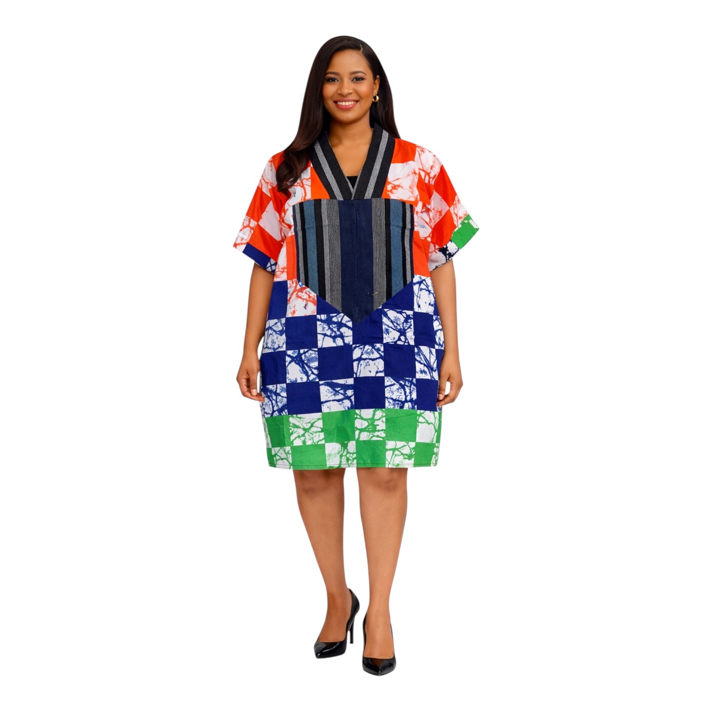 CRZ Ankara Bloom African Short Dress Embellished With Aso Oke