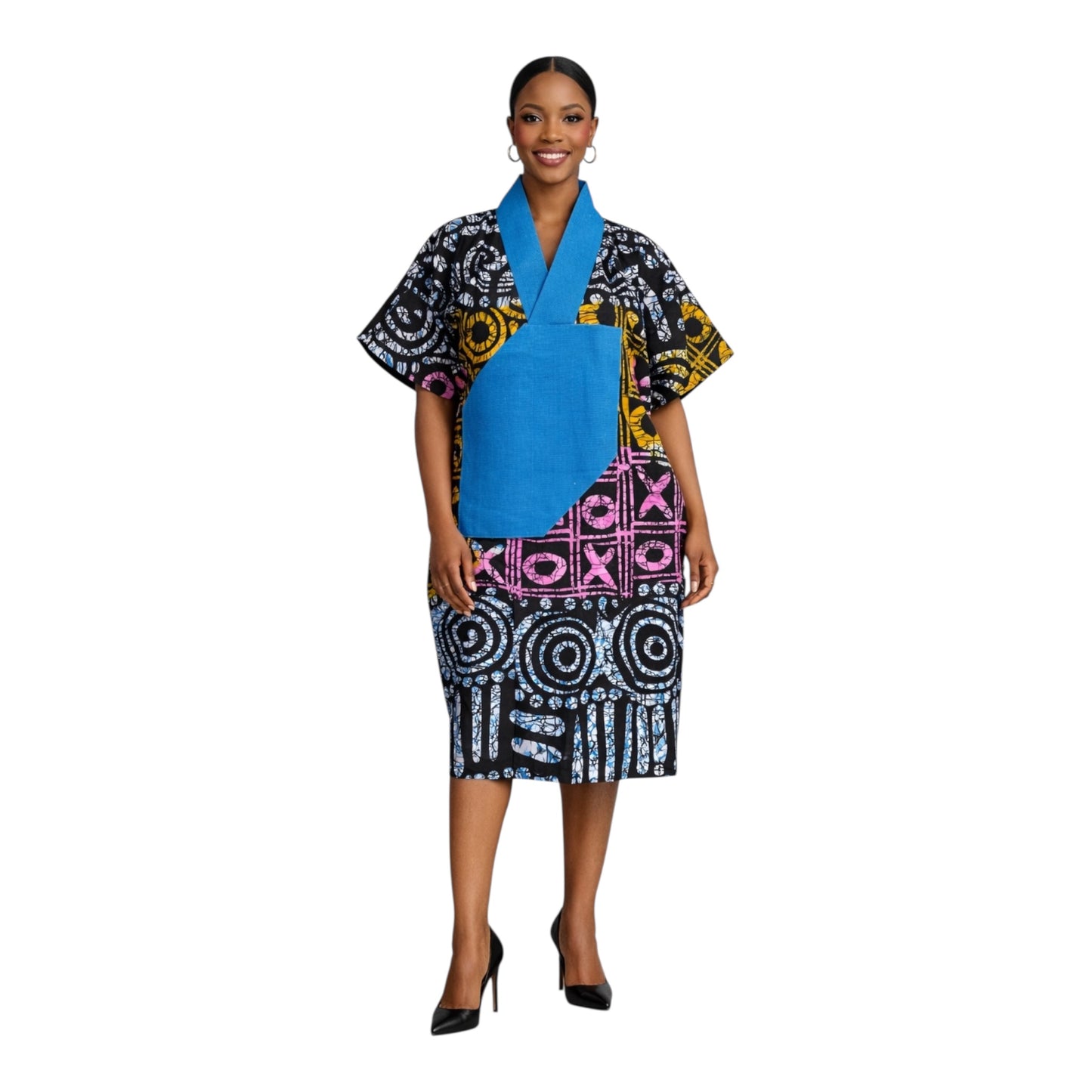 CRZ Ankara Bloom African Short Dress Embellished With Aso Oke