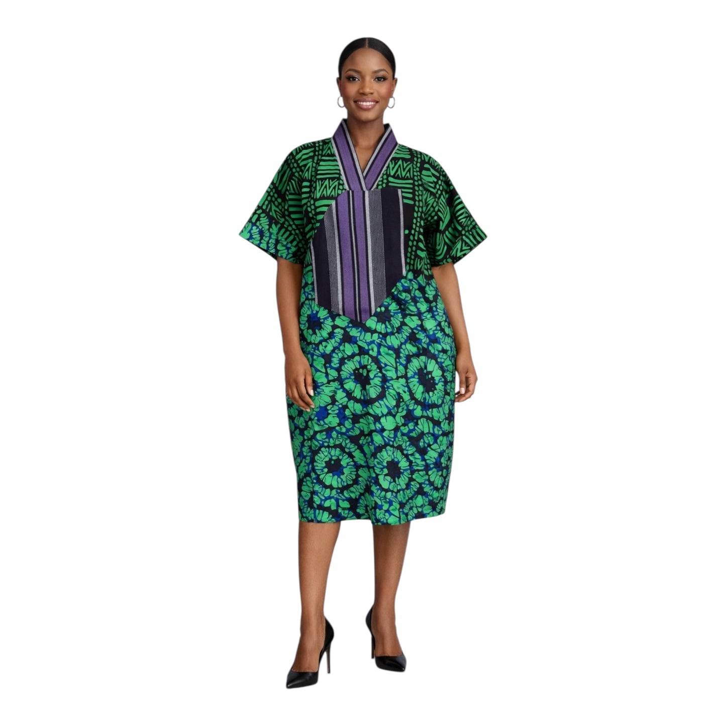 CRZ Ankara Bloom African Short Dress Embellished With Aso Oke