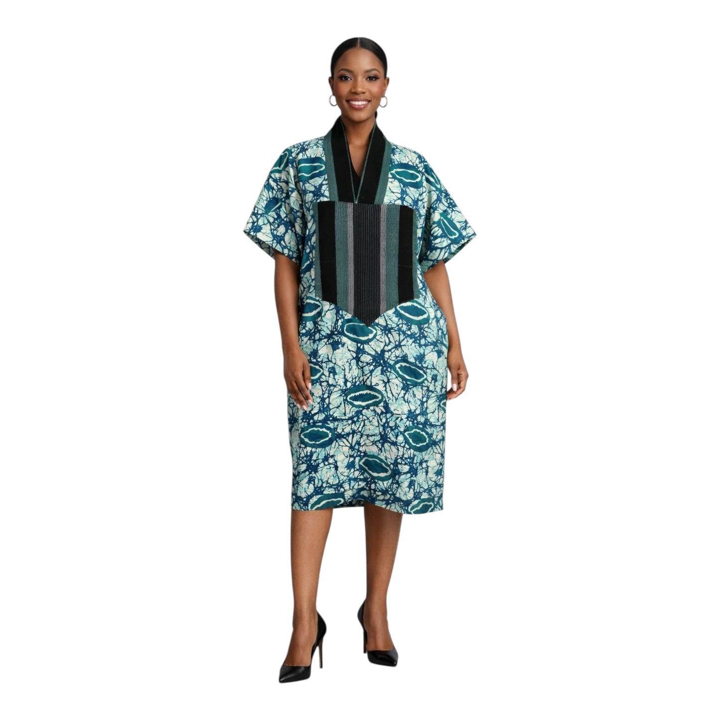 CRZ Ankara Bloom African Short Dress Embellished With Aso Oke
