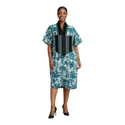CRZ Ankara Bloom African Short Dress Embellished With Aso Oke