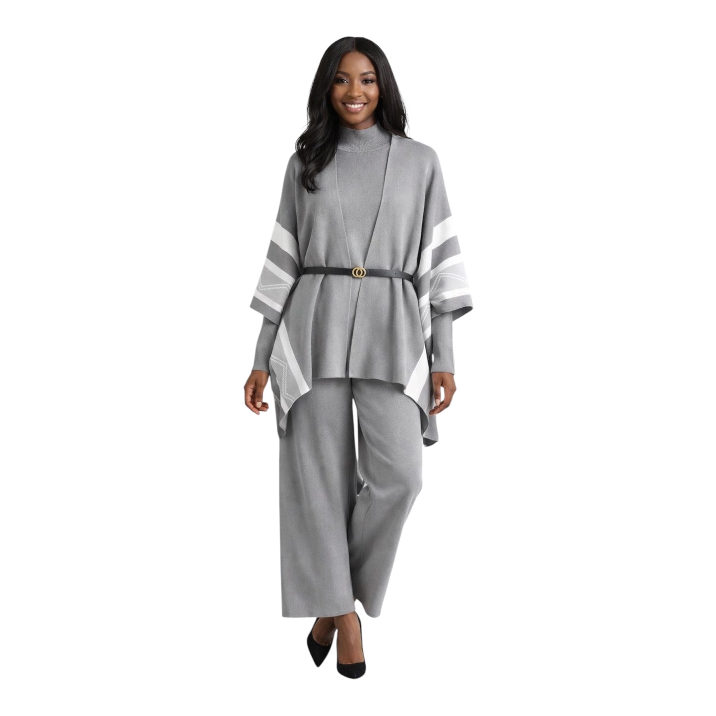 CRZ Elegant 3-Piece Knit Wear Set With Belt 2884