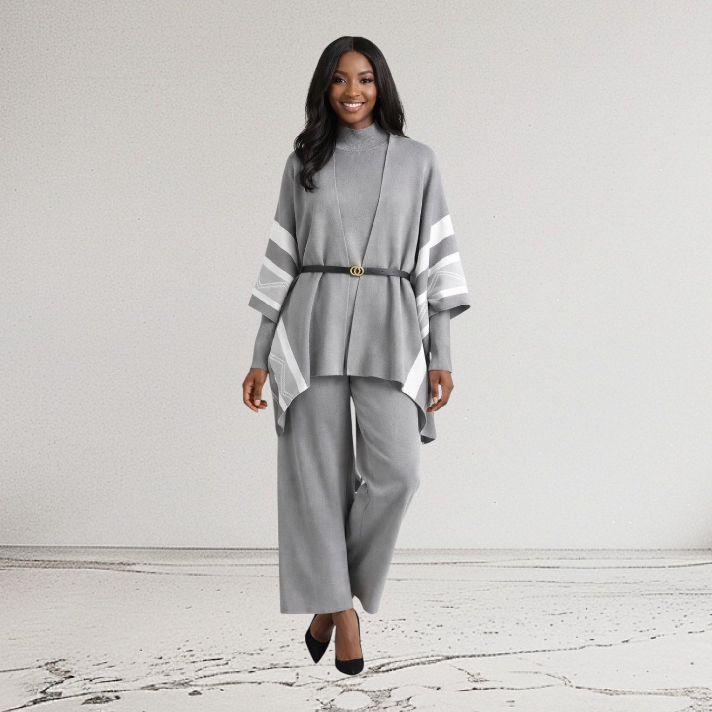 CRZ Elegant 3-Piece Knit Wear Set With Belt 2884