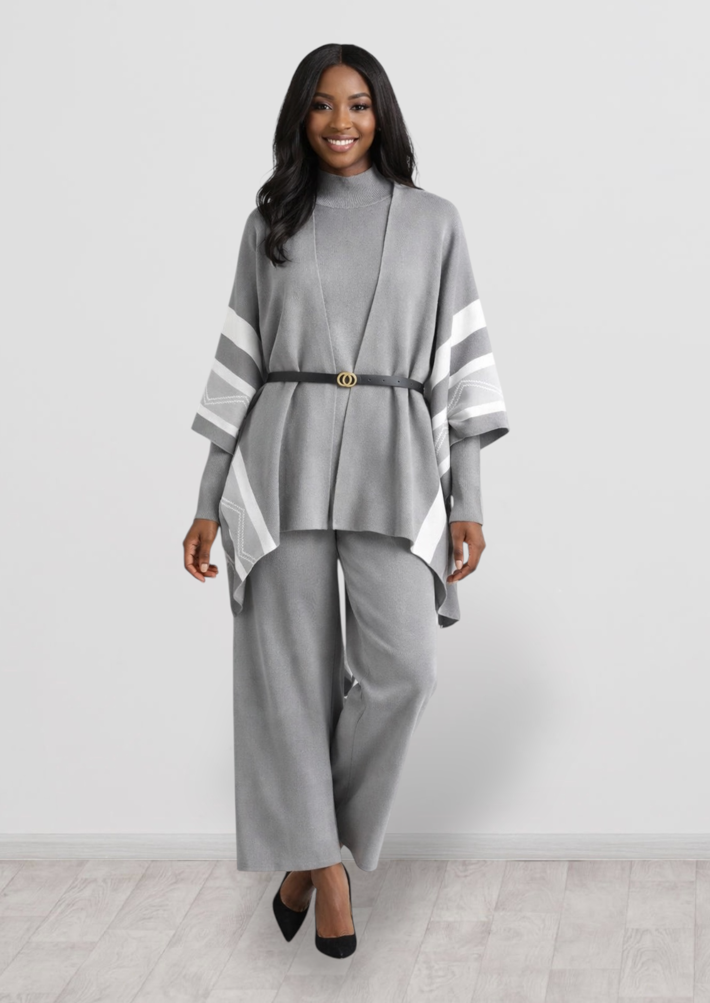 CRZ Elegant 3-Piece Knit Wear Set With Belt 2884