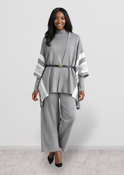 CRZ Elegant 3-Piece Knit Wear Set With Belt 2884
