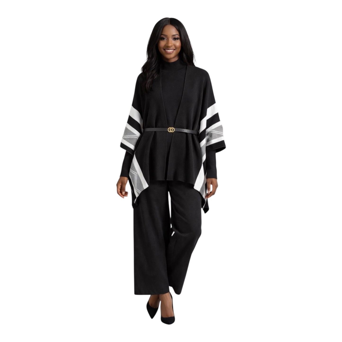 CRZ Elegant 3-Piece Knit Wear Set With Belt 2884