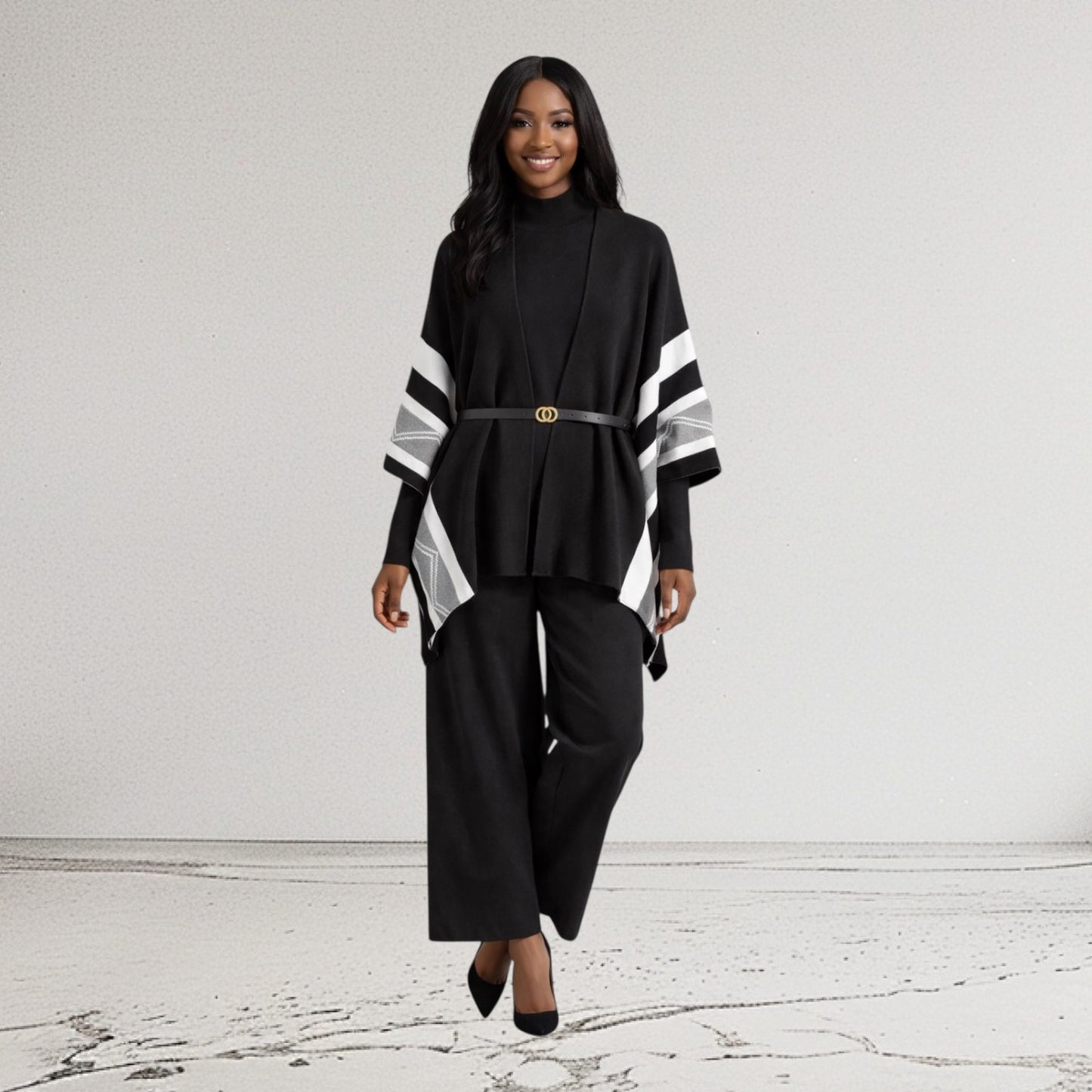 CRZ Elegant 3-Piece Knit Wear Set With Belt 2884